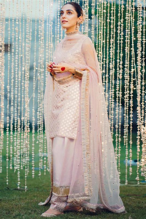 Light Pink Silk Straight Cut Wedding Pakistani Patiala Style Suit