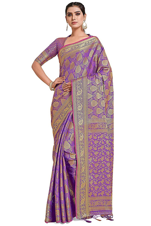 Light Purple Silk Kanchipuram Woven Zari Saree