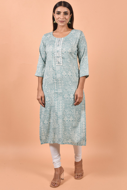 Light Teal Blue Cotton Kurti