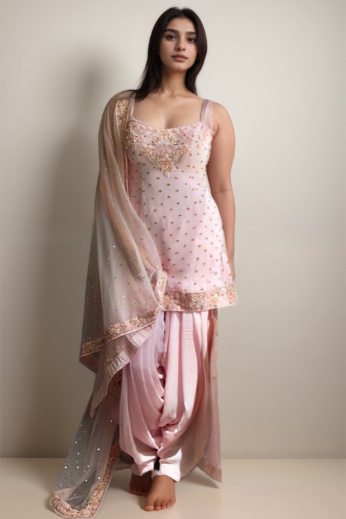 Blush Pink Plus Size Georgette Patiala Suit for Wedding With Stone Work
