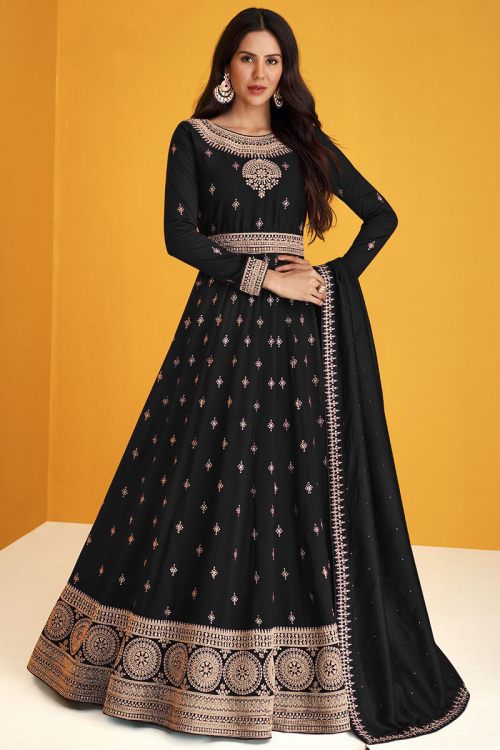 Black Georgette Embroidered Wedding Anarkali Suit