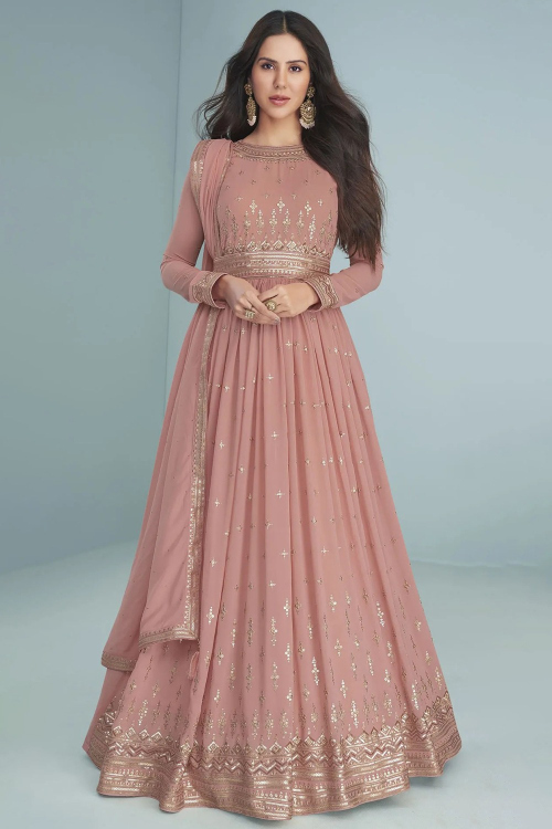 Anarkali Suit in Dusty Pink Georgette for Wedding & Party