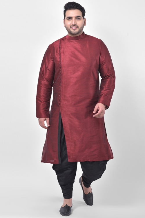 Maroon Dupion Silk Men's Kurta With Dhoti