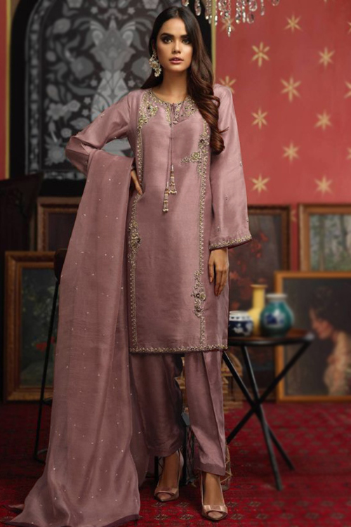 Mauve Pink Silk Wedding Straight Cut Embroidered Patiala Salwar Kameez