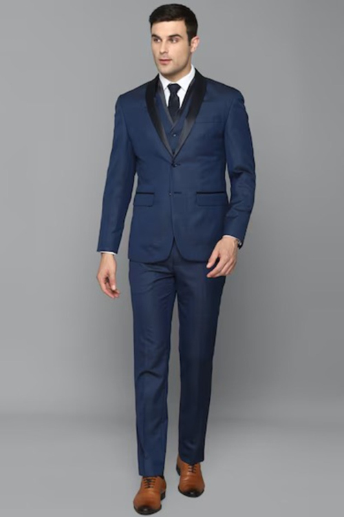 Navy Blue Plain Poly Cotton Men's Coat Pant