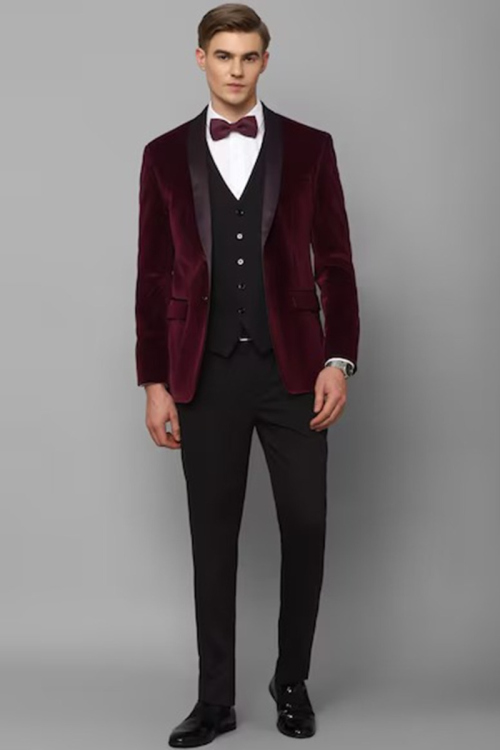 Velvet Wine Maroon Plain Men's Coat Pant