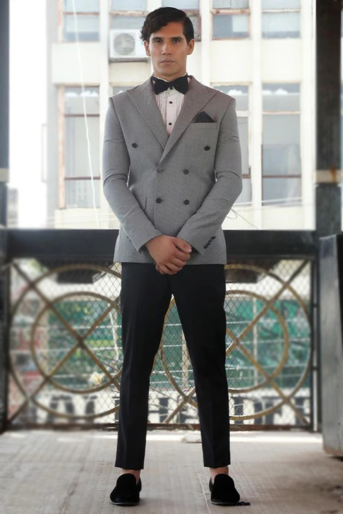 Plain Grey Tweed Men's Coat Pant