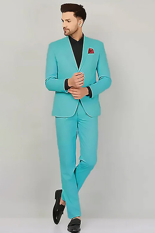 Dazzling Plain Tweed Men's Sky Blue Coat Pant