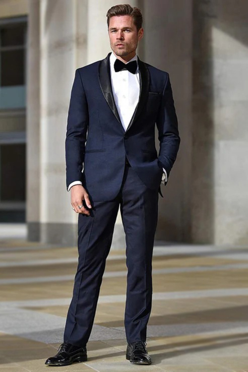 Plain Navy Blue Silk Men's Coat Pant