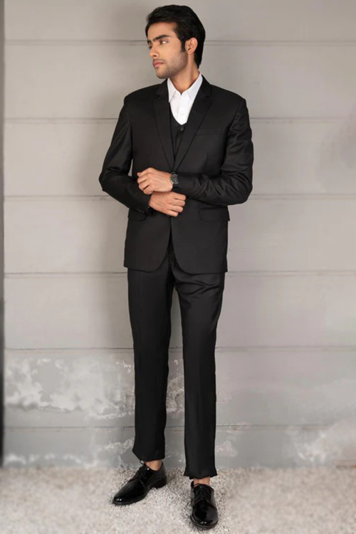 Plain Black Silk Men's Coat Pant