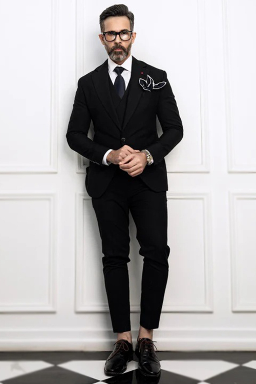 Cotton Silk Men's Plain Black Coat Pant