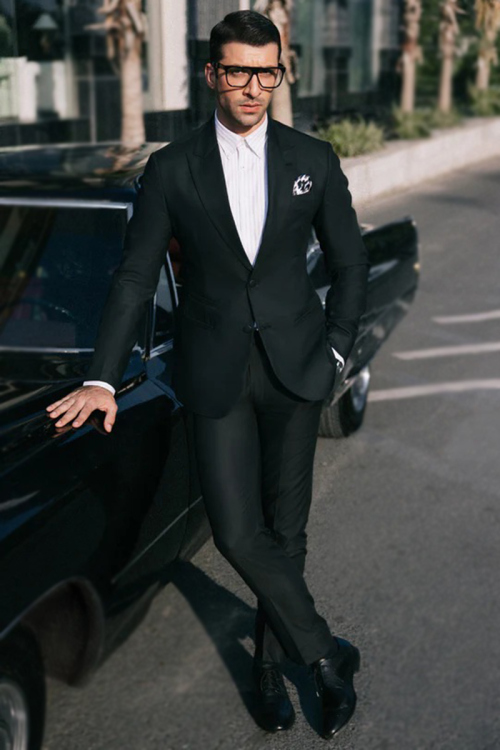 Dazzling Plain Tweed Men's Black Coat Pant