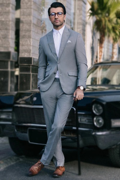 Tweed Plain Men's Grey Coat Pant