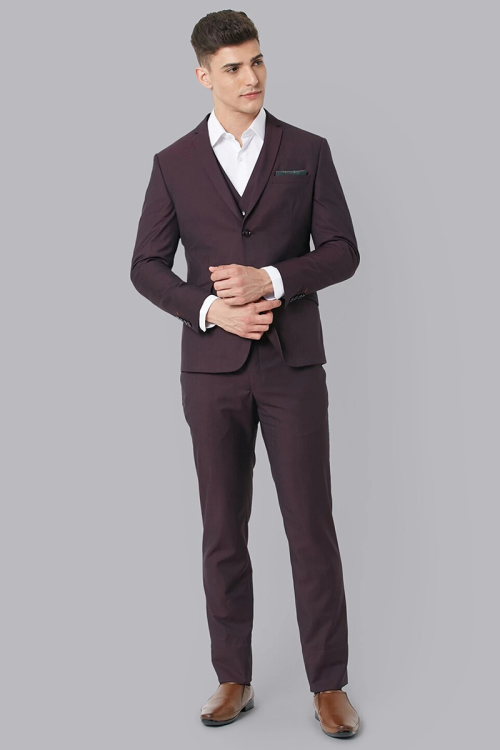 Plum Purple Plain Men's Cotton Silk Coat Pant
