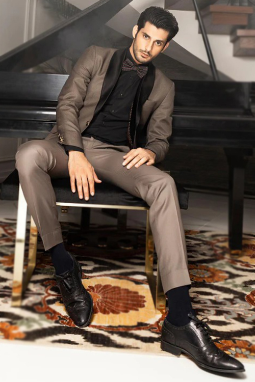 Grey Beige Cotton Silk Men's Plain Coat Pant