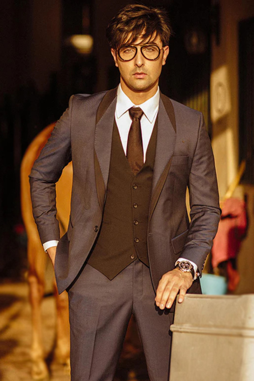 Plain Cotton Silk Men's Dark Brown Coat Pant