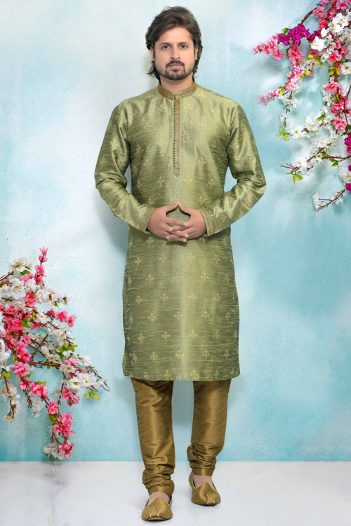 Mens Green Kurta With Churidar for Wedding & Party