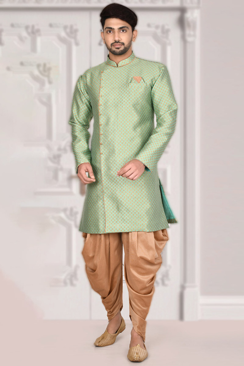 Mint Green Jacquard Men Sherwani