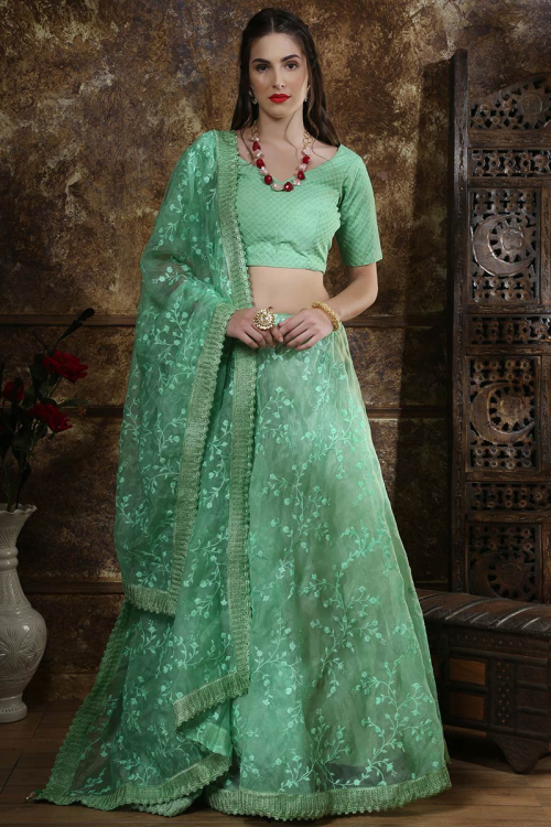 Mint Green Organza Lehenga With Thai Silk Choli