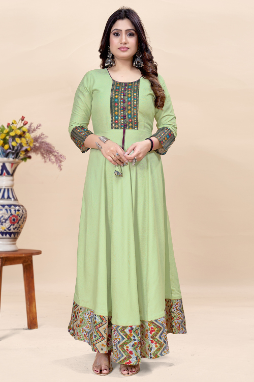 Mint Green Rayon Printed Anarkali Style Kurti 