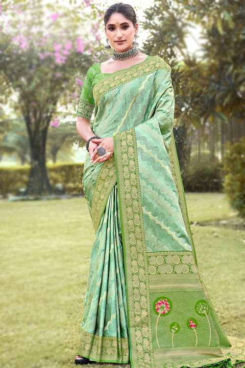 Mint Green Weaved Traditional Silk Saree