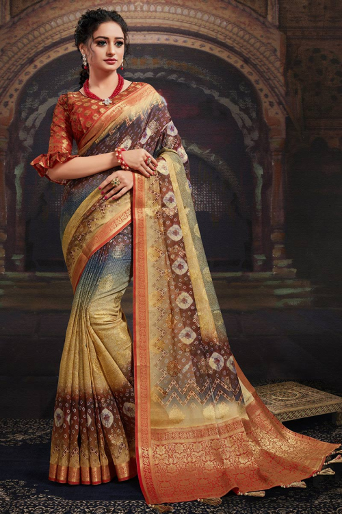 Multi Color Traditional Party Wear Saree in Chanderi Silk