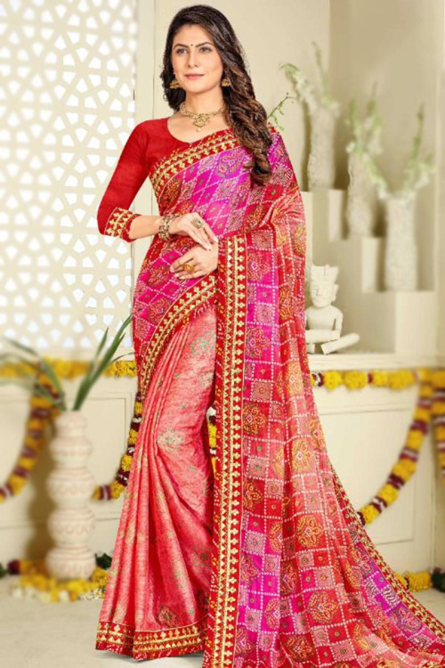 Multi-Color Chiffon Bandhej Print Saree