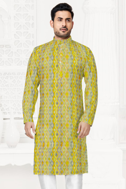 Multi Color Cotton Silk Straight Cut Men Kurta