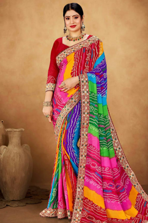 Multi Color Georgette Bandhej Print Saree for Festival 