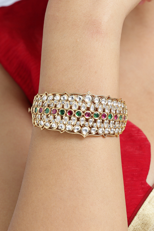 Multi Color Kundan Bracelet With Gold Plated Work 
