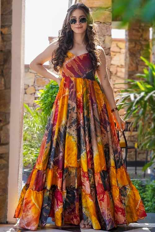 Multi Color Rayon Ready to Wear Printed Casual Wear Gown