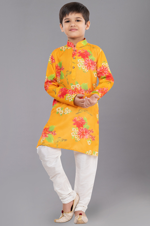 Mustard Yellow Cotton Kid's Kurta Churidar