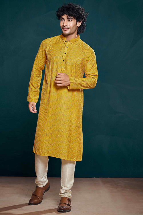Elegant Mustard Yellow Kurta Pajama in Viscose Fabric