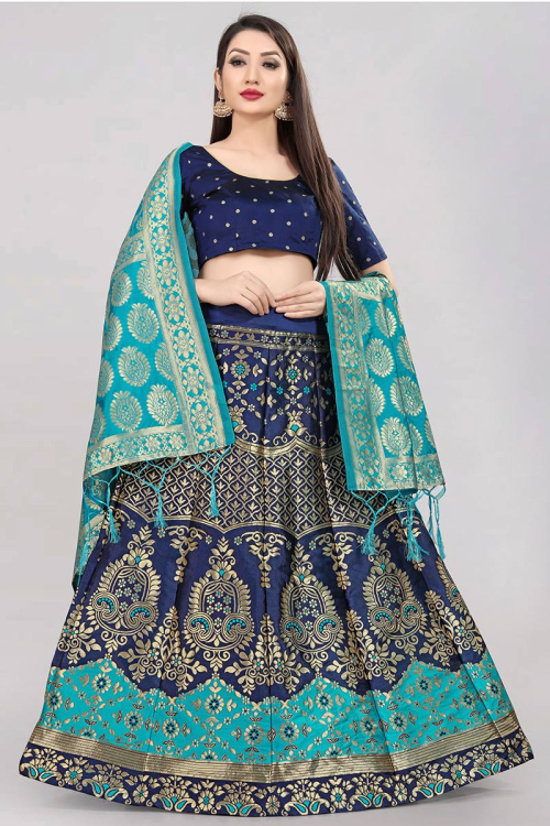Banarasi Silk Lehenga in Navy Blue for Sangeet