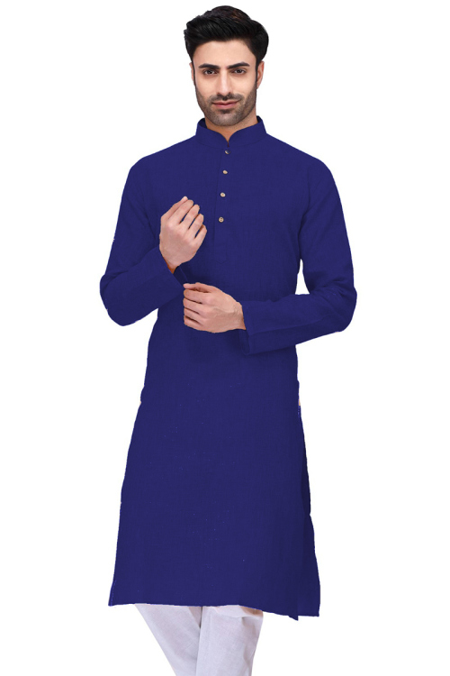 Navy Blue Cotton Straight Cut Plain Men Kurta
