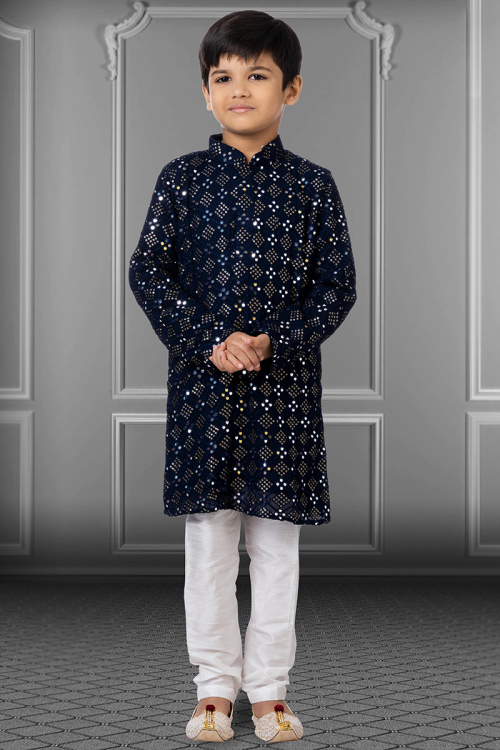 Navy Blue Georgette Churidar kid's Kurta churidar