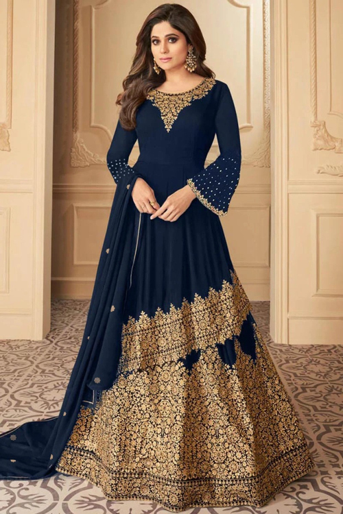Navy Blue Georgette Long Anarkali Suit for Wedding & Party