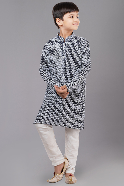 Navy Blue Georgette Boy's Kurta Churidar