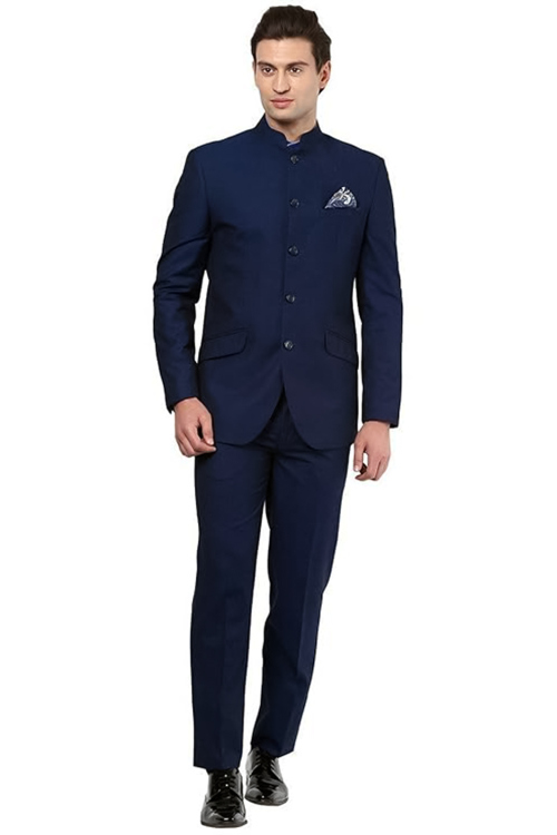 Navy Blue Plain Polyester Jodhpuri Style Men's Coat Pant