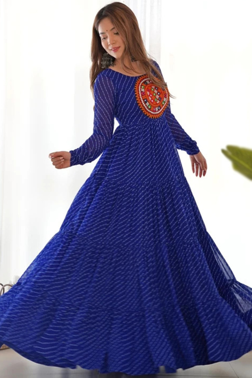 Navy Blue Printed Georgette Ready to Wear Casual Wear Gown