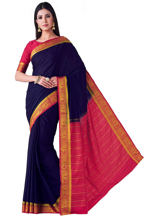 Navy Blue Indian Wear Silk Saree