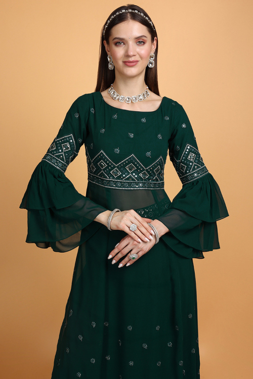Embroidered Georgette Green Palazzo Suit for Wedding & Party