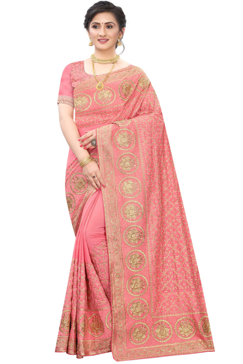 Silk Indian Wear Saree In Pink Color