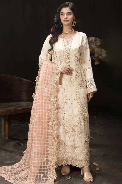 Off White Georgette Trouser Suit With Sequins Work For Festival