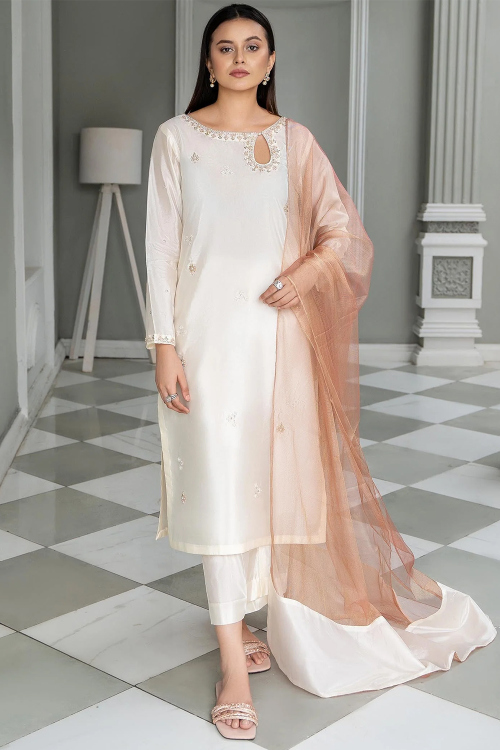 Off White Silk Trouser Suit with Sequins Work for Weddings