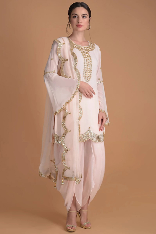 Pale Pink Silk Dhoti Pant Suit for Wedding With Zari Work