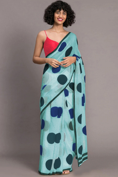Pale Turquoise Blue Chanderi Saree