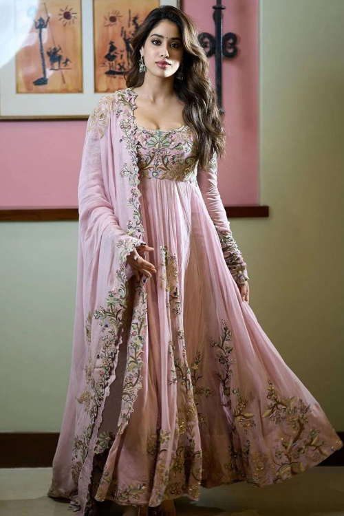 Pastel Pink Georgette Embroidered Wedding Anarkali Suit