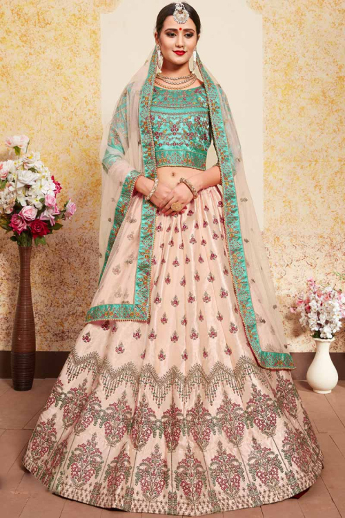 Green Satin Choli With Satin Lehenga 