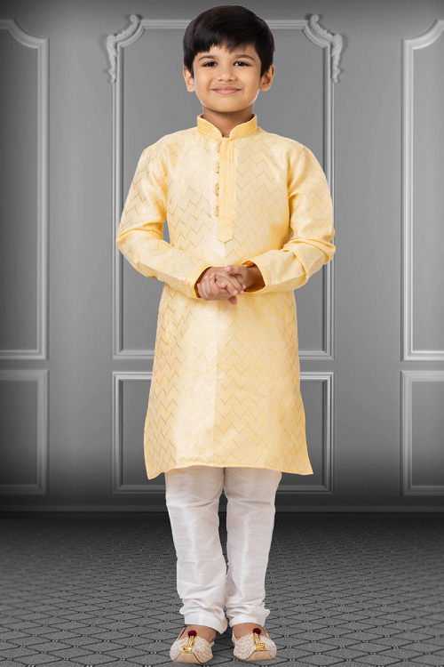 Peach Silk Straight Cut Kids Kurta Pajama
